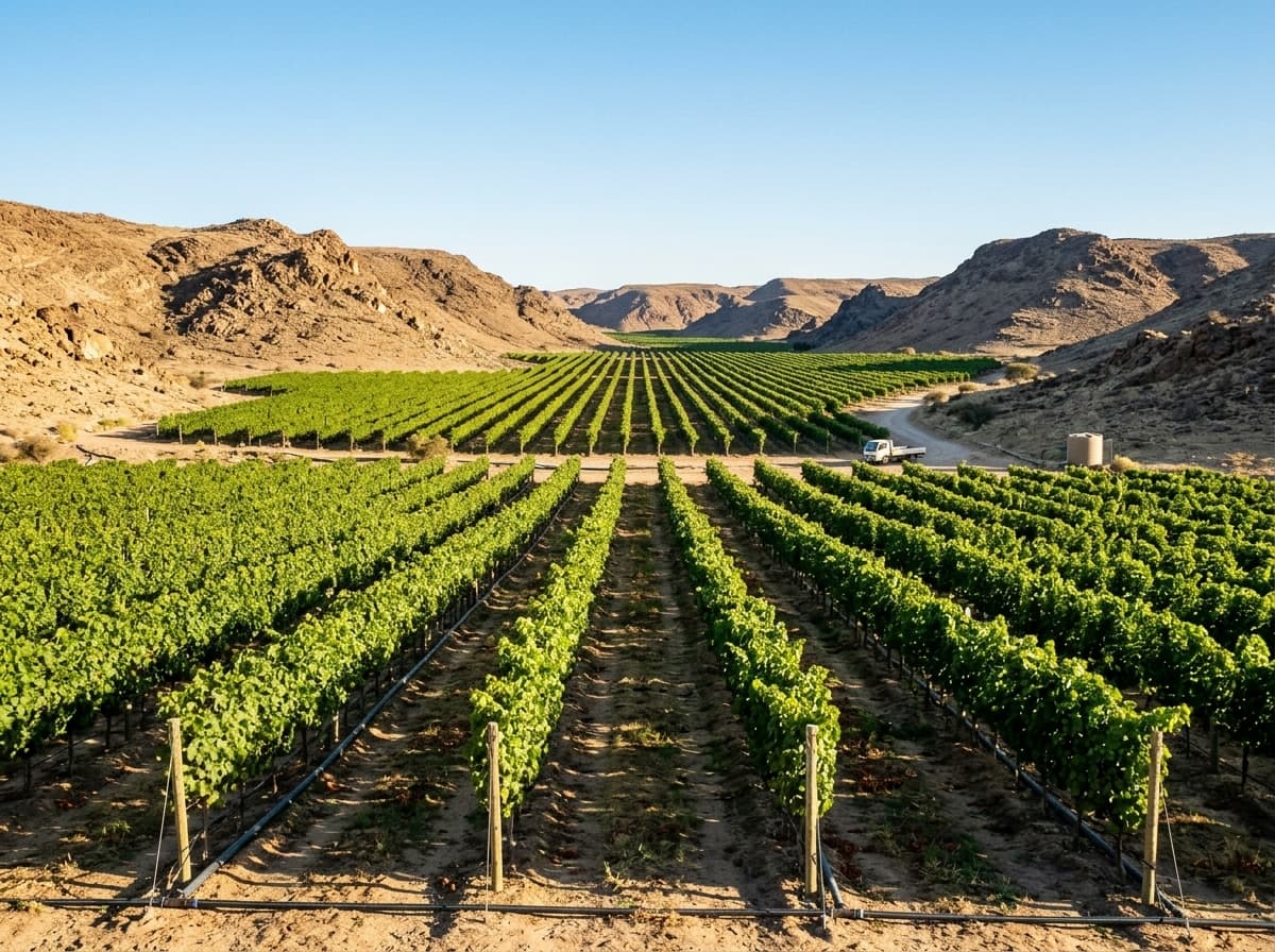 Agricultural grape vineyard at harvest time