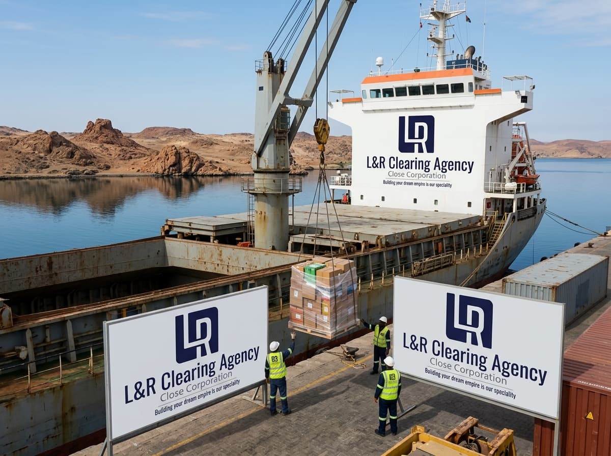 Cargo ship docked at container terminal
